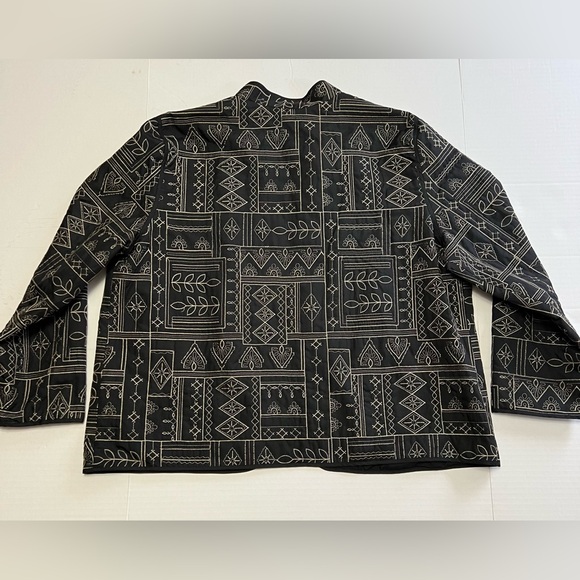 Alfred Dunner Jacket 18 Petite Open Front Embroidered Patchwork Quilted Black - Picture 2 of 8